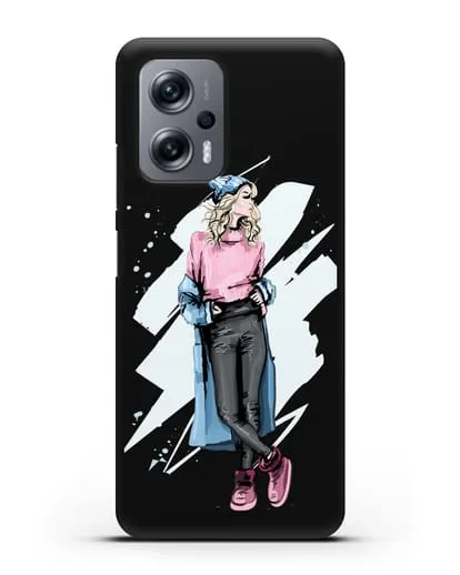 Чехол Девушка блондинка в уггах и пальто силиконовый для Xiaomi Poco X4 GT