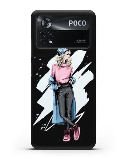 Чехол Девушка блондинка в уггах и пальто силиконовый для Xiaomi Poco X4 Pro