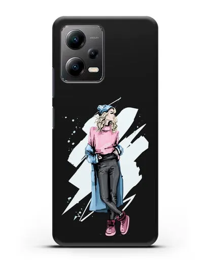 Чехол Девушка блондинка в уггах и пальто силиконовый для Xiaomi Poco X5