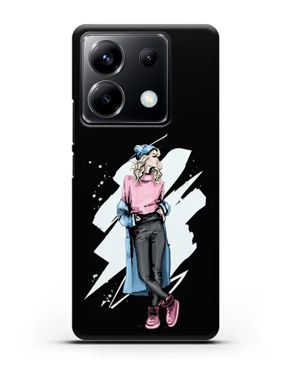 Чехол Девушка блондинка в уггах и пальто силиконовый для Xiaomi Poco X6