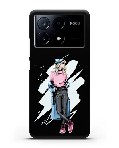 Чехол Девушка блондинка в уггах и пальто силиконовый для Xiaomi Poco X6 Pro