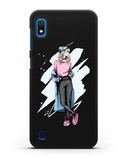 Чехол Девушка блондинка в уггах и пальто силиконовый для Samsung Galaxy A10 [SM-A105F]