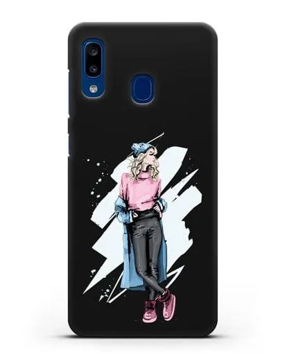 Чехол Девушка блондинка в уггах и пальто силиконовый для Samsung Galaxy A20 [SM-A205FN]