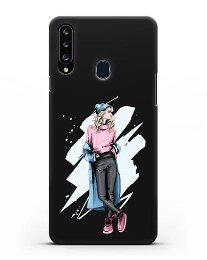 Чехол Девушка блондинка в уггах и пальто силиконовый для Samsung Galaxy A20s [SM-A207FN]