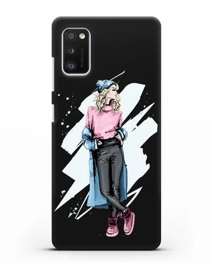 Чехол Девушка блондинка в уггах и пальто силиконовый для Samsung Galaxy A41 [SM-A415F]