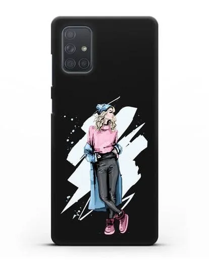 Чехол Девушка блондинка в уггах и пальто силиконовый для Samsung Galaxy A71 [SM-A715F]