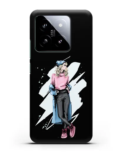 Чехол Девушка блондинка в уггах и пальто силиконовый для Xiaomi 14