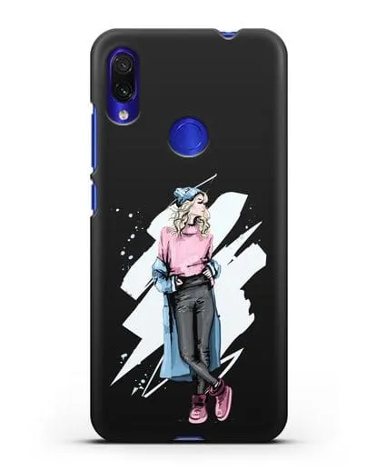 Чехол Девушка блондинка в уггах и пальто силиконовый для Xiaomi Redmi Note 7