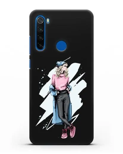 Чехол Девушка блондинка в уггах и пальто силиконовый для Xiaomi Redmi Note 8