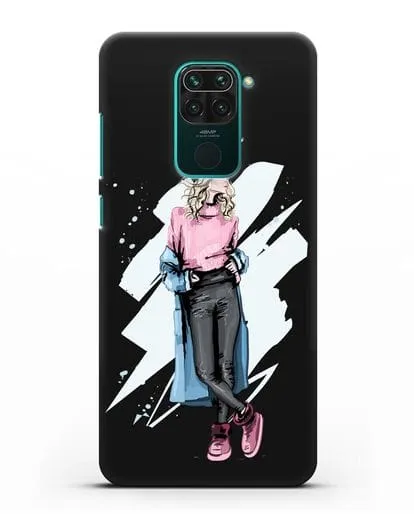 Чехол Девушка блондинка в уггах и пальто силиконовый для Xiaomi Redmi Note 9