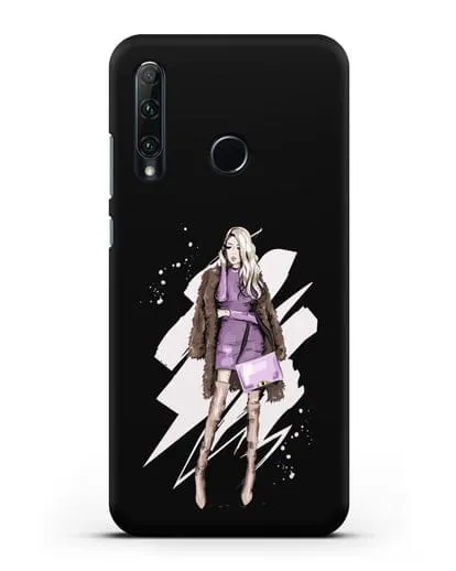 Чехол Девушка блондинка в шубе силиконовый для Honor 20e