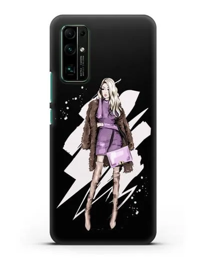 Чехол Девушка блондинка в шубе силиконовый для Honor 30