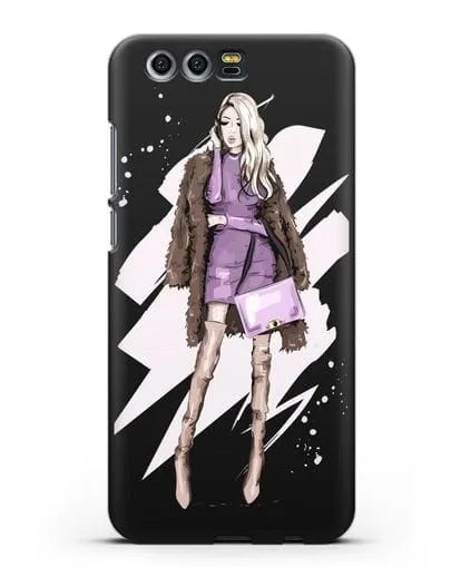 Чехол Девушка блондинка в шубе силиконовый для Honor 9