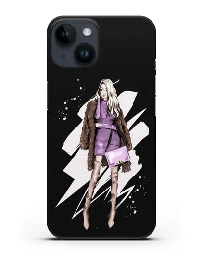 Чехол Девушка блондинка в шубе силиконовый для iPhone 14