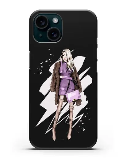 Чехол Девушка блондинка в шубе силиконовый для iPhone 15