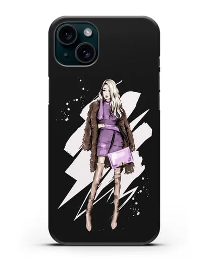 Чехол Девушка блондинка в шубе силиконовый для iPhone 15 Plus