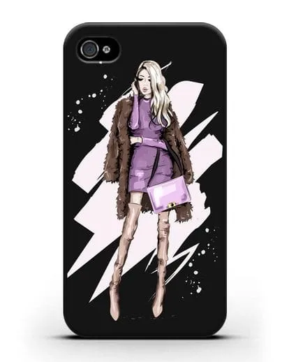 Чехол Девушка блондинка в шубе силиконовый для iPhone 4/4s