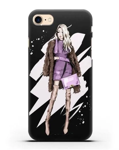 Чехол Девушка блондинка в шубе силиконовый для iPhone 8