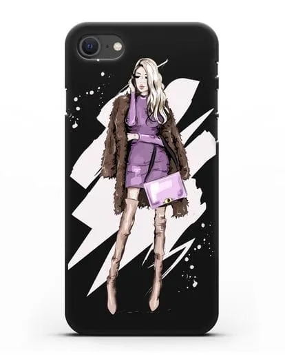 Чехол Девушка блондинка в шубе силиконовый для iPhone SE 2020