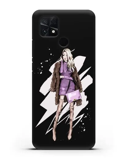 Чехол Девушка блондинка в шубе силиконовый для Xiaomi Poco C40