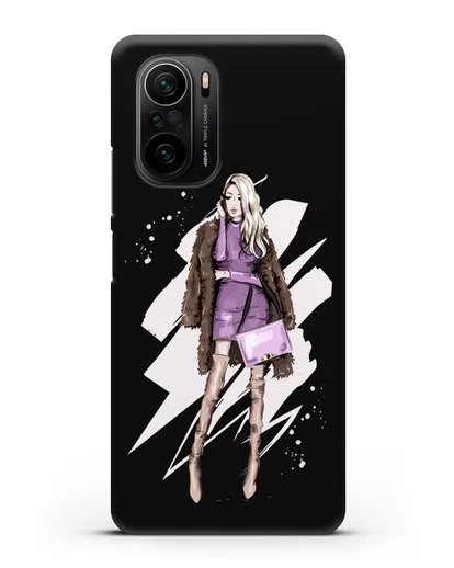 Чехол Девушка блондинка в шубе силиконовый для Xiaomi Poco F3 Pro