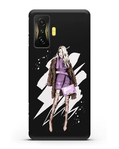 Чехол Девушка блондинка в шубе силиконовый для Xiaomi Poco F4 GT