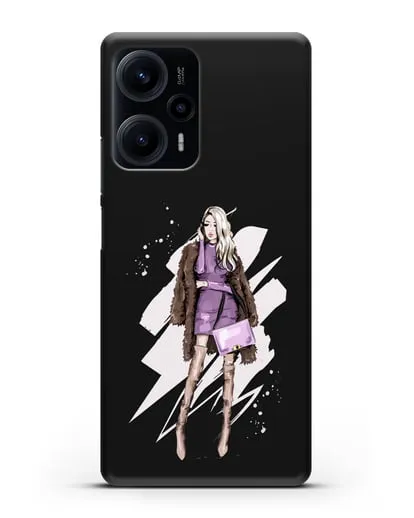 Чехол Девушка блондинка в шубе силиконовый для Xiaomi Poco F5