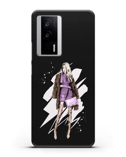 Чехол Девушка блондинка в шубе силиконовый для Xiaomi Poco F5 Pro