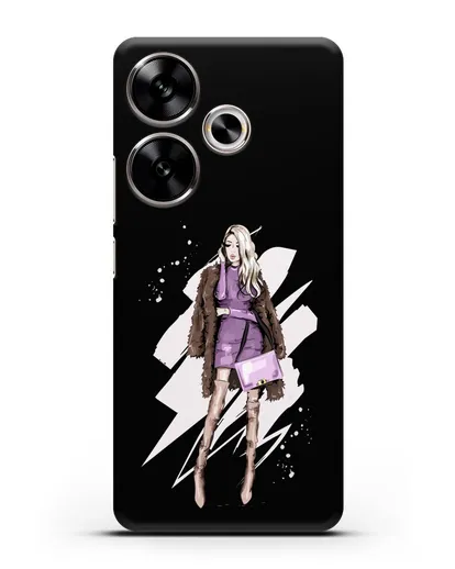 Чехол Девушка блондинка в шубе силиконовый для Xiaomi Poco F6