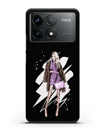 Чехол Девушка блондинка в шубе силиконовый для Xiaomi Poco F6 Pro