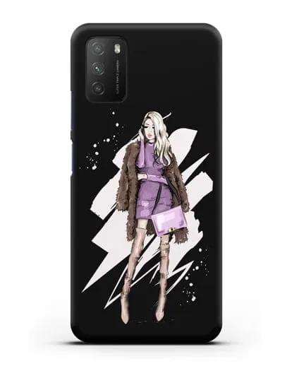 Чехол Девушка блондинка в шубе силиконовый для Xiaomi Poco M3