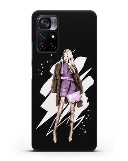 Чехол Девушка блондинка в шубе силиконовый для Xiaomi Poco M4 Pro 5G