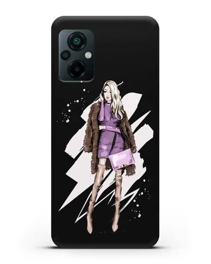 Чехол Девушка блондинка в шубе силиконовый для Xiaomi Poco M5