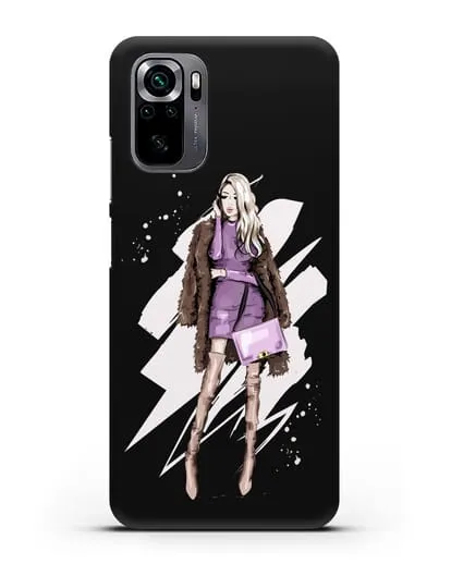 Чехол Девушка блондинка в шубе силиконовый для Xiaomi Poco M5s