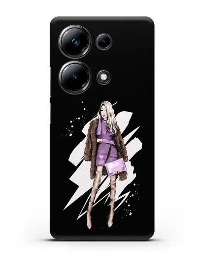 Чехол Девушка блондинка в шубе силиконовый для Xiaomi Poco M6 Pro