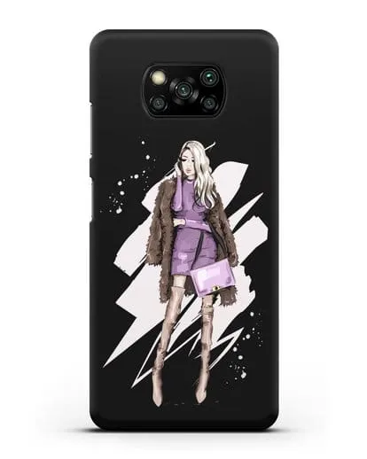 Чехол Девушка блондинка в шубе силиконовый для Xiaomi Poco X3