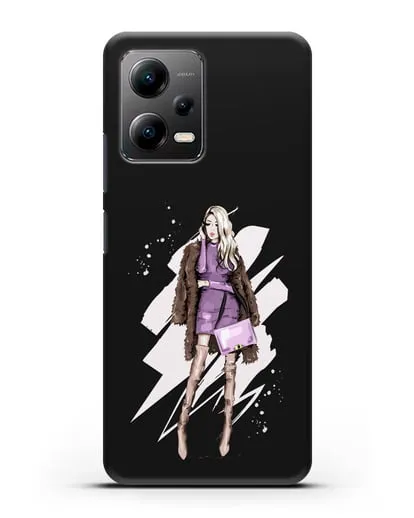 Чехол Девушка блондинка в шубе силиконовый для Xiaomi Poco X5