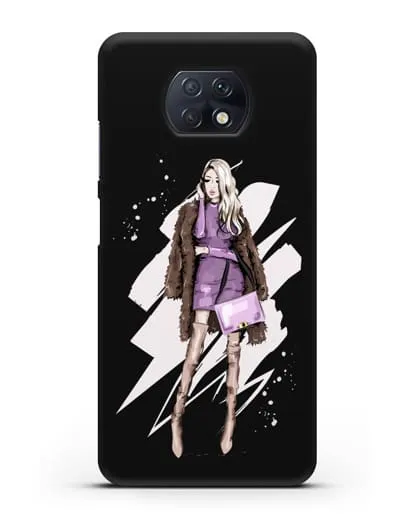 Чехол Девушка блондинка в шубе силиконовый для Xiaomi Redmi Note 9T