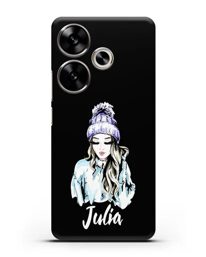 Именной чехол Девушка блондинка в вязанной шапке с помпоном силиконовый для Xiaomi Poco F6