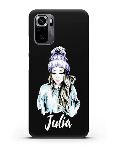 Именной чехол Девушка блондинка в вязанной шапке с помпоном силиконовый для Xiaomi Poco M5s