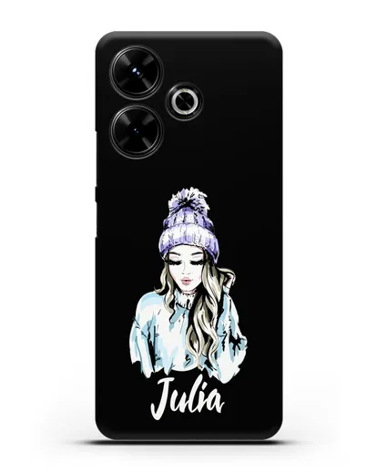 Именной чехол Девушка блондинка в вязанной шапке с помпоном силиконовый для Xiaomi Poco M6