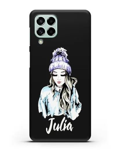 Именной чехол Девушка блондинка в вязанной шапке с помпоном силиконовый для Samsung Galaxy M53 [SM-M536]