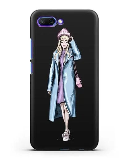 Чехол Девушка блондинка в голубом пальто силиконовый для Honor 10
