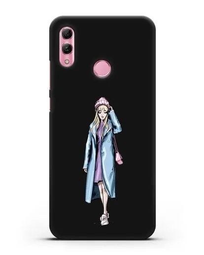 Чехол Девушка блондинка в голубом пальто силиконовый для Honor 10 Lite