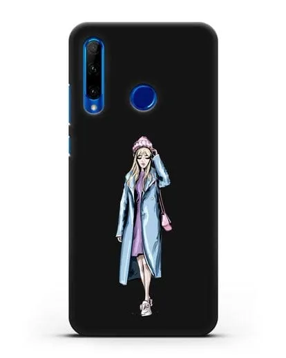 Чехол Девушка блондинка в голубом пальто силиконовый для Honor 10i
