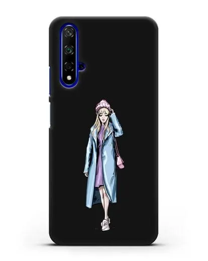 Чехол Девушка блондинка в голубом пальто силиконовый для Honor 20
