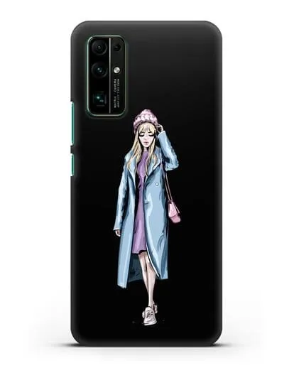 Чехол Девушка блондинка в голубом пальто силиконовый для Honor 30