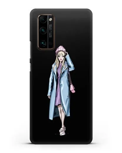 Чехол Девушка блондинка в голубом пальто силиконовый для Honor 30 Pro Plus