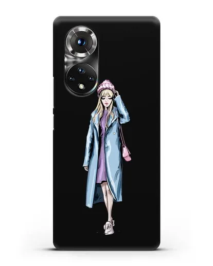 Чехол Девушка блондинка в голубом пальто силиконовый для Honor 50