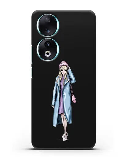 Чехол Девушка блондинка в голубом пальто силиконовый для Honor 90